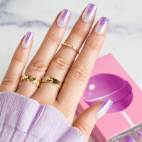 Uñas Postizas de Gel Suave Híbrido ABS PMMA, Reutilizables, con Brillo Degradado Morado, Forma Ataúd Corta