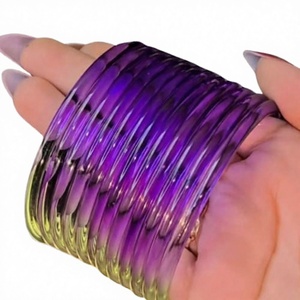 Designer Emerald Cut Silver Plated Trendy Multicolor Raindrop <b>Glass</b> Jelly Pearl Churiyan <b>Bangles</b> Bridal Festival Wear for All - Product Image 3
