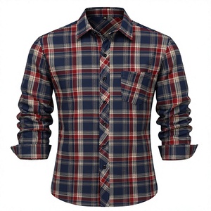 Men's Customizable Plaid Flannel Shirt Long Sleeve Casual Western Style Turn-down Collar 100% Cotton Breathable Autumn - Product Image 3