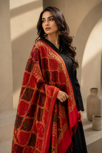 Women <b>Red</b> Embroidered Floral Pattern European American Winter <b>Scarf</b> Shawl Long Fringe Soft Warm Breathable Durable Reversible - Product Image 3