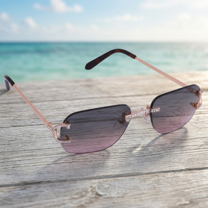 Elegant Rimless Rectangle <b>Sunglasses</b> Rose Gold <b>Frame</b> with Moissanite Gradient Lenses Unisex Casual Style UV Protection - Product Image 3