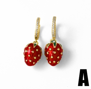 Esmalte fresa/<span class=keywords><strong>tortuga</strong></span> pendientes <span class=keywords><strong>de</strong></span> aro rojo chapado en oro CZ micro pavimentado cereza/Estrella/Corazón aros <span class=keywords><strong>de</strong></span> oreja joyería al por mayor - Product Image 3
