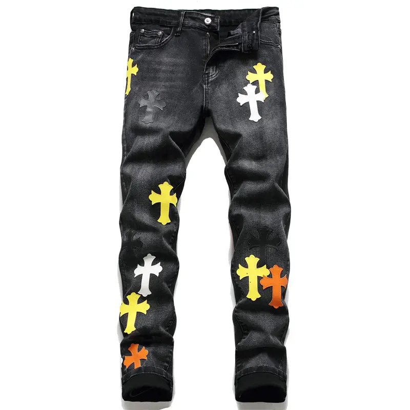 Heiß verkaufte New Herren Casual Printed Jeans Straight Slim Freizeit hose Skinny Clubwear Jeans hose, Herren bestickt Jean