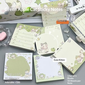 Nuevas Notas Adhesivas con Diseño de Gato y Manzana Verde, Estilo Moderno, Bloc de Notas Adhesivo Grueso, Papelería Portátil para Uso Diario, para Estudiantes - Product Image 2