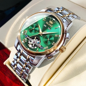 Montres pour hommes OLEVS, montre-bracelet automatique mécanique pour homme, étanche, bracelet en acier inoxydable, montre squelette avec calendrier - Product Image 2