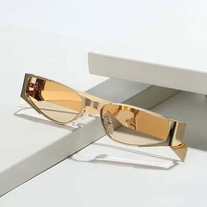 Lunettes de soleil rectangulaires rétro 2025 avec logo personnalisé, petite monture, protection UV400, style œil de chat en métal pour hommes et femmes - Product Image 3