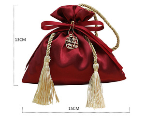 Sacs en satin de luxe avec cordon de serrage, pompon et ornements suspendus, pochette cadeau pour bonbons, pour mariage, anniversaire - Product Image 6