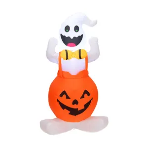 Halloween Ghost Wearing Pumpkin Suspender Pants Inflatable 3.9 Foot Blow Up mit Built-in Fan und LED Lights für Decorate Yar