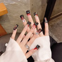 Faux ongles à presser en forme de bec de canard, édition limitée, motif chat peint à la main, style européen, faits à la main, réutilisables