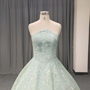 ANY248 Elegant Strapless Sage Green Embroidery Lace Pattern Evening Dresses - Product Image 5