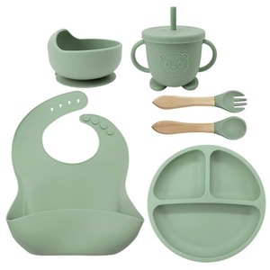 6-Piece BPA-Free Nordic Food Grade Silicone <b>Baby</b> Tableware <b>Set</b> Includes Bowl <b>Plate</b> Spoon Fork Cup Eco-Friendly Dishwasher Safe - Product Image 2