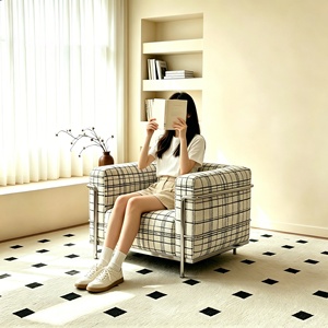 Fauteuil individuel en cuir véritable de style Bauhaus minimaliste italien avec mousse haute densité pour salon - Product Image 2