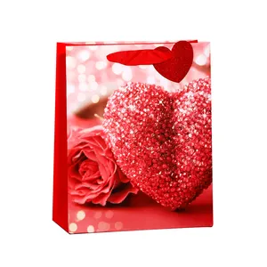 Ready Goods Red Heart Print Paper Bag for Wedding Return Gift Bags Wedding Valentine Packaging