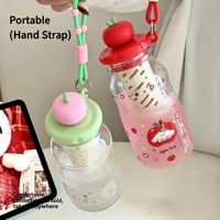 Bouteille d'eau portable C32 pour étudiants, grande capacité, motif dessin animé, avec cordon de serrage, qualité alimentaire, avec infuseur à thé