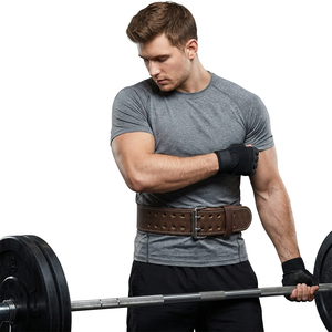 Ceinture de musculation réglable, robuste, antidérapante, en cuir de vache véritable, avec boucle, pour la musculation, l'entraînement en salle de sport - Product Image 1