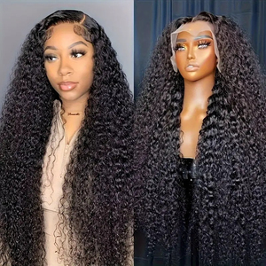 Perruque Lace Front 13x4 pour femme, haute densité, haute brillance, résistante à la chaleur, avec bonnet ajustable, pour tresses transparentes, Deep Wave et <span class=keywords><strong>Afro</strong></span> Wave - Product Image 4