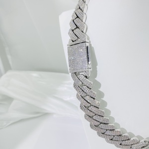 新入荷 シルバー プロングキューバンリンクチェーン ダイヤモンド ヒップホップ ジュエリー ネックレス - Product Image 2