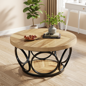 <span class=keywords><strong>Table</strong></span> basse <span class=keywords><strong>ronde</strong></span> en bois de style ferme moderne avec rangement à 2 niveaux pour <span class=keywords><strong>salon</strong></span>, <span class=keywords><strong>table</strong></span> à thé <span class=keywords><strong>ronde</strong></span> marron - Product Image 3