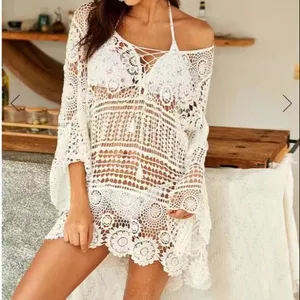 Summer Sexy Beachwear Lace Kimono Floral Embroidery Cover Up Cardigans Women Casual Kimono Long dress