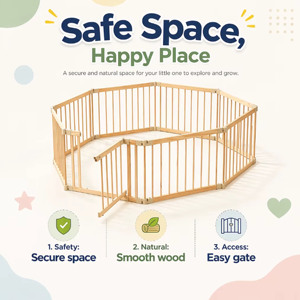 Parc pour bébé pliable multi-formes réglable en bois personnalisé, matériau sûr, clôture pour tout-petits - Product Image 5