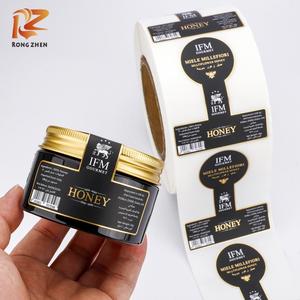 Etiquetas de Papel Autoadhesivas Ecológicas e Impermeables con Forma Irregular Personalizadas IFM GOURMET, con Estampado Dorado y Código de Barras para Envases de Miel - Product Image 5