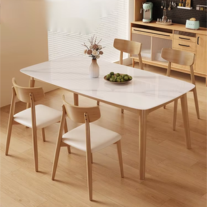 Mesa de comedor de madera ovalada de 6 plazas de estilo retro francés nórdico con sillas, juego de muebles de cocina para restaurante, <span class=keywords><strong>cena</strong></span> en casa - Product Image 1