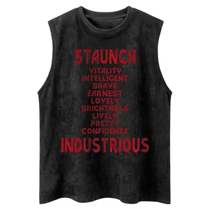 Individueller Herren-Slogan Druck Tank-Top Herren gewaschene ärmellose Weste lockere Baumwollweste muskulös entspannt Lauf-Tank-Weste Oberteil