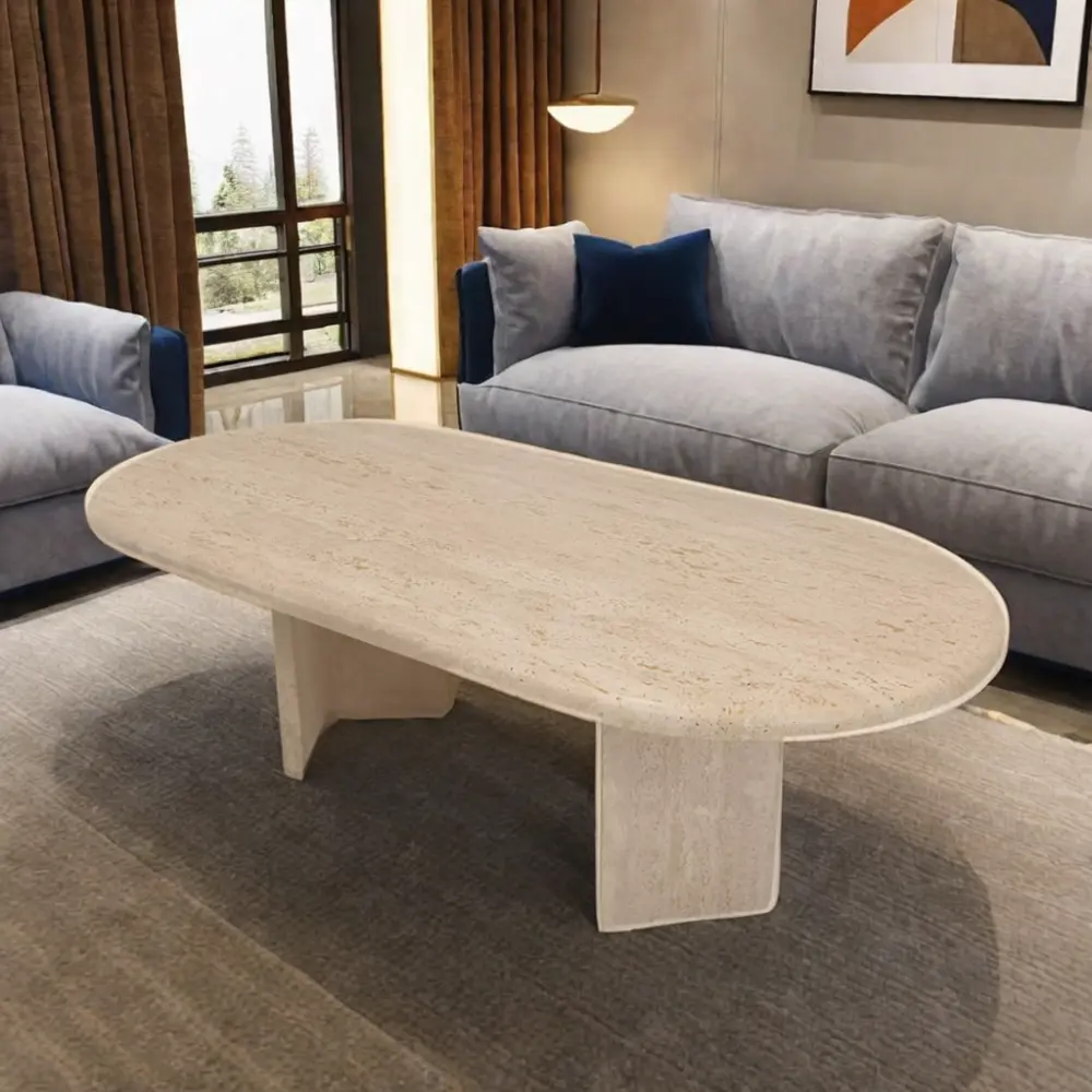 Toptan traverten doğal taş yemek masası basit tasarım yemek odası mobilyası traverten iç taş masa