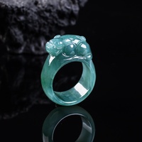 Bague Pixiu en Jadeite Naturelle de Grade A, Type Glace, Bleu Eau, Sculptée, Style Ethnique, pour Anniversaire, Bijou Exquis en Jade