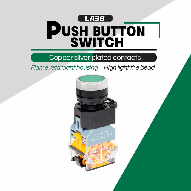 LVBO 10A 220V 2NO Push Button Switches Flat Head Design for Machine Start Working
