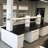 Mesa de Trabajo de Acero para Laboratorio Químico e Industrial, Antioxidante, Totalmente de Acero, con Tomas de Corriente y Gabinete de Almacenamiento
