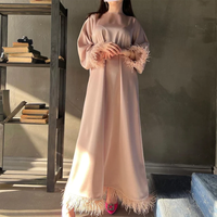 Ensemble Abaya pour femmes Dubai Modesty 2023, haut et bas, jupe maxi à ourlet en plumes, combinaison, robe arabe assortie, Abaya en satin noir musulman