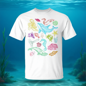 Camiseta de Animales Marinos, Vida Oceánica, Ballena, Algodón, Unisex, Cuello Redondo, Manga Corta, Impresión Digital, Ecológica, Promocional - Product Image 2
