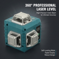 Niveau laser 3D professionnel industriel et DIY, 16 lignes croisées auto-nivelantes verticales et horizontales, pointeur laser vert 50m, kit d'outils OEM