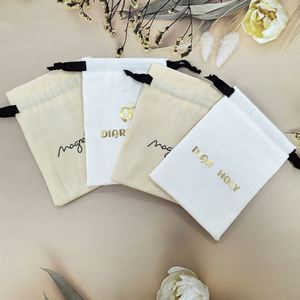 Sac en coton mousseline écologique, recyclable, biologique, avec cordon de serrage, pour bijoux, montres, bagues, bracelets, cadeaux, impression de logo personnalisable - Product Image 4