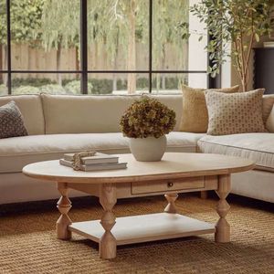 French Style Oval Solid Wood Coffee <b>Table</b> <b>Black</b> Vintage Double Drawer Living Room Furniture - Product Image 4