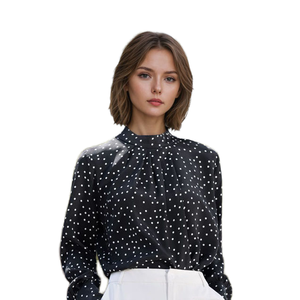 Camicetta <span class=keywords><strong>elegante</strong></span> e confortevole da <span class=keywords><strong>donna</strong></span> camicia da <span class=keywords><strong>donna</strong></span> in seta di gelso traspirante con colletto rialzato stile Casual intrecciata per la primavera estate - Product Image 1