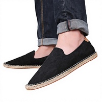 Espadrilles pour hommes à enfiler, style pêcheur, en lin et paille tressés, dessus en PU, semelle intermédiaire en jute, semelle extérieure en caoutchouc respirante