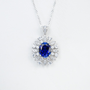S925 Silver Cultivated Sapphire Necklace Laboratory-Cultivated Gemstone <b>Light</b> Luxury High-End Gift Wedding Banquet - Product Image 1