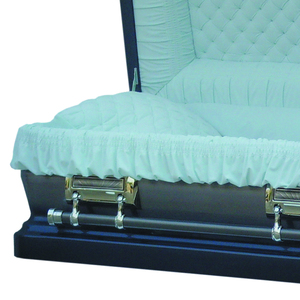 Finition bleu nuit de qualité supérieure 28 ''cercueils et cercueils adultes en acier en métal pour équipement funéraire intérieur en velours