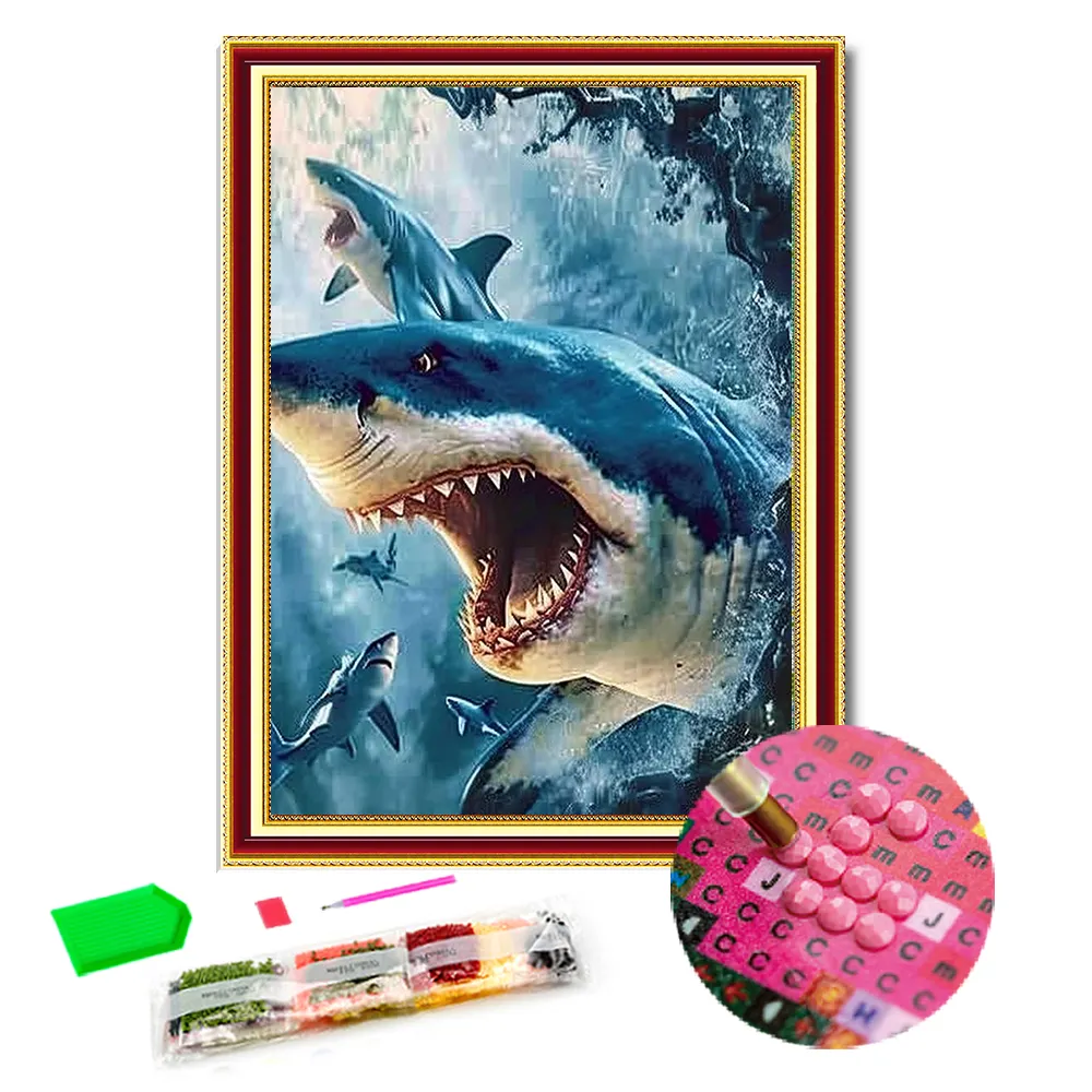 Diepzee Haaien 5d Diamond Painting Kits Voor Volwassenen Vol Met Steentjes Dieren Diamond Painting Diy Kits Voor Huisdecoratie