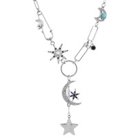 Collier à breloques hip-hop personnalisé européen et américain, collier à pendentif étoile et lune tendance, bijoux