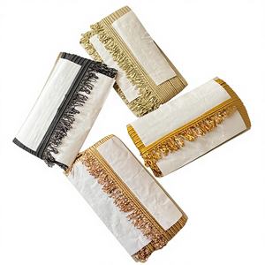 Frange en sequins en polyester à fil unique, largeur 30 cm, verticale, à pampilles, garniture en dentelle, accessoires décoratifs pour costumes de danse latine - Product Image 1