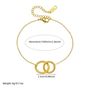 Double Ring Interlocking Pendant Chain Bracelet Gold Plated Geometric Unisex Jewelry - Product Image 4