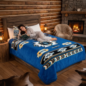 Couverture en Raschel double couche de 3 kg, style ours aztèque loup animal, logo personnalisé, marché canadien, taille king pour lit d'hiver - Product Image 1