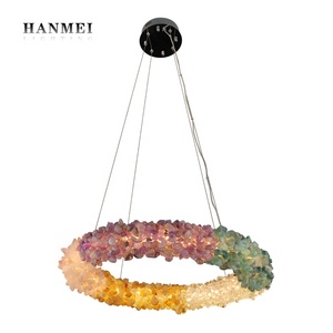 Lámpara Colgante de Cristal de Roca Redonda Personalizada, Decoración de Luz de Piedra Natural Colorida, Lámpara de Araña de Cuarzo en Venta HM-C-98063 Rock C - Product Image 1