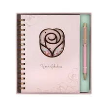 Custom Printing Paper Personalised Fancy Rose Gold Flowers Luxury Hardcover A5 Womens Spiral Journal Notebooks with Pen Gift Set