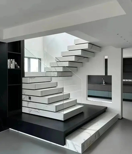 <span class=keywords><strong>Escalier</strong></span> moderne en bois et acier de 3 pouces <span class=keywords><strong>d</strong></span>'épaisseur, marches en pierre reconstituée, conception de contremarche fermée, <span class=keywords><strong>escalier</strong></span> intérieur droit - Product Image 6