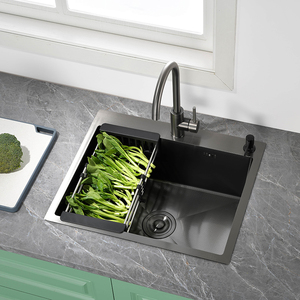 Évier de cuisine rectangulaire moderne en acier inoxydable noir nano diamant, style européen et américain, pour laver les légumes - Product Image 1