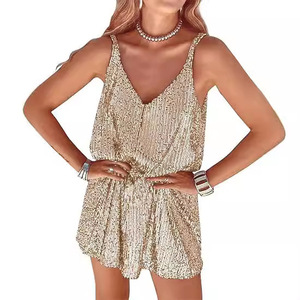 Sequined <b>Slip</b> Dress <b>Women</b> V-Neck Sleeveless Short Cocktail Dress Black Gold Pink Green Silver Solid Color Spaghetti Strap Party - Product Image 3